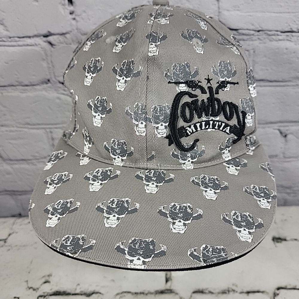 Cowboy Militia Hat Mens One‎ Size Gray Skull Print Fitted Ball Cap